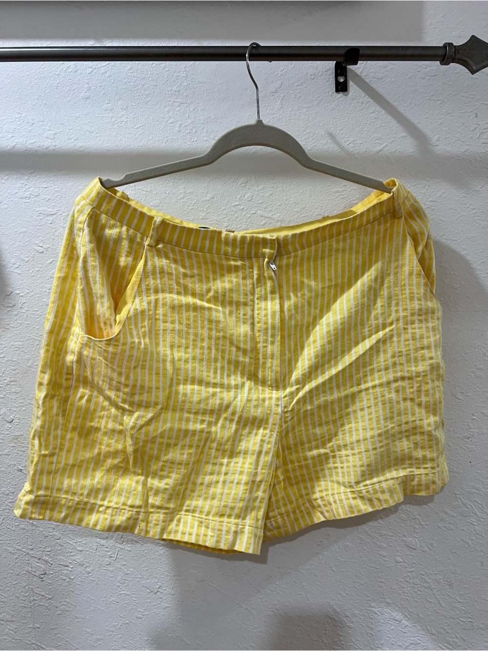 Ted Baker Yellow and White Striped Linen-Blend Shorts